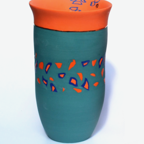 French blue, orange and gold lustre vessel