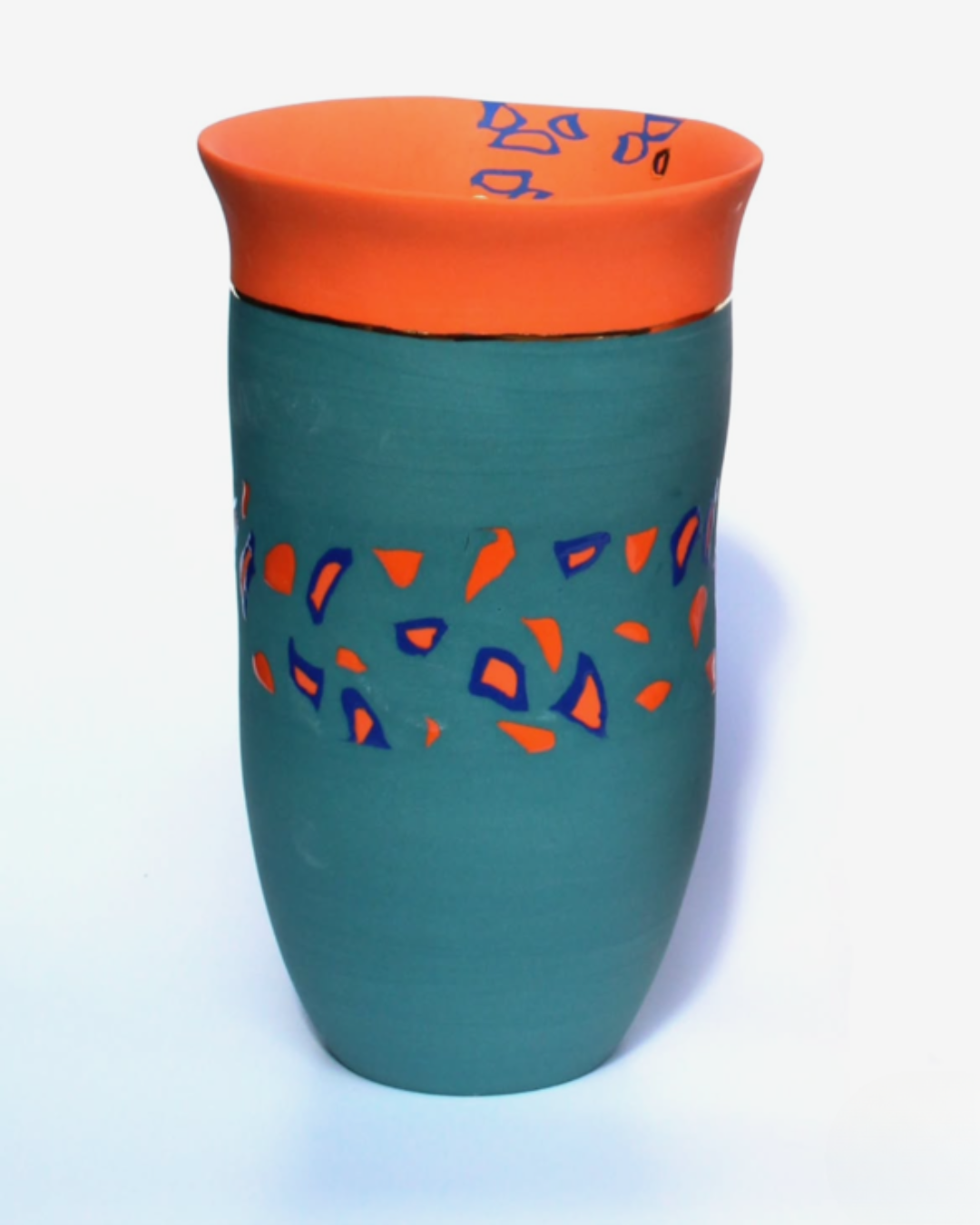 French blue, orange and gold lustre vessel