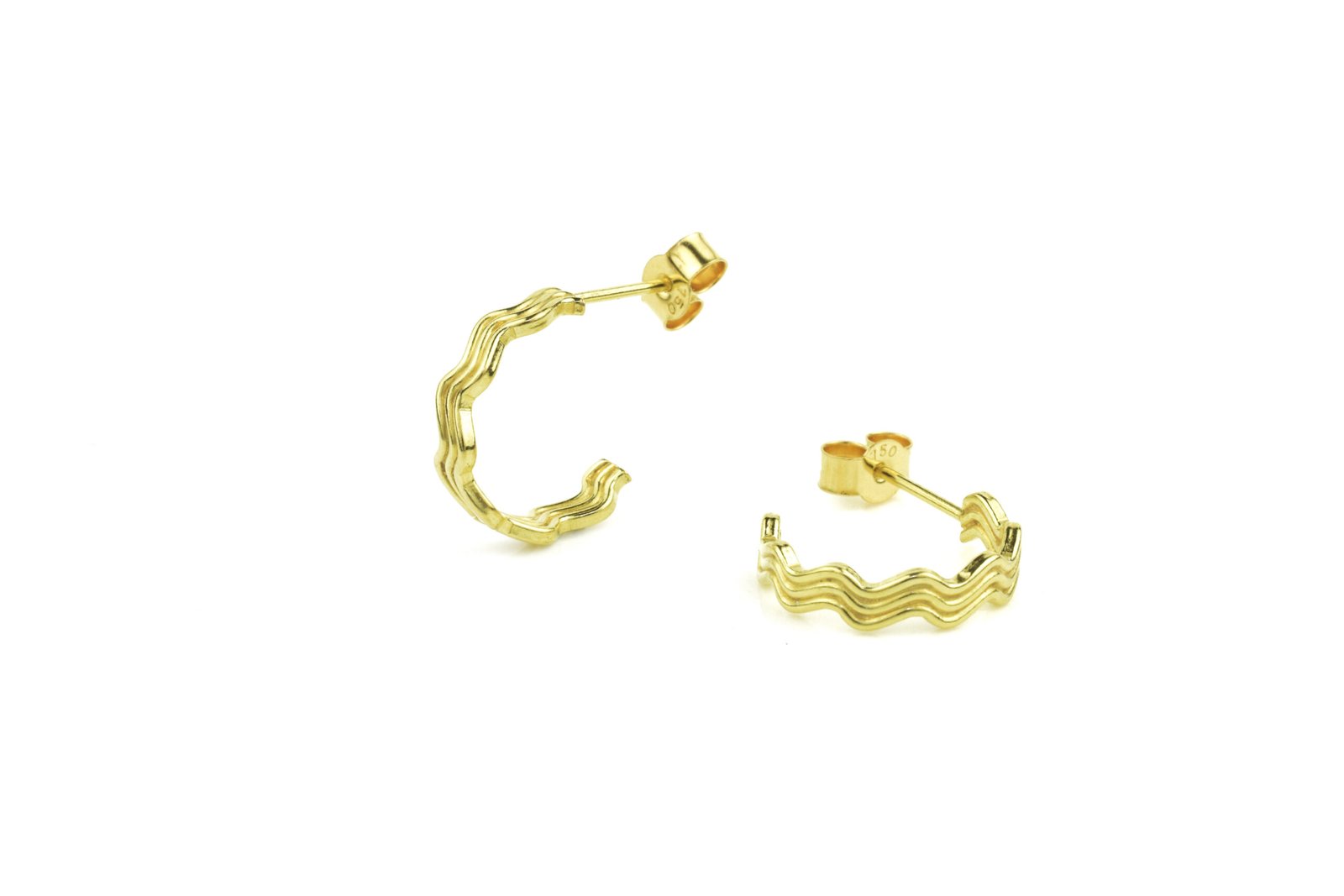 Corrugated Gold Earrings 3 Lines - Image 2