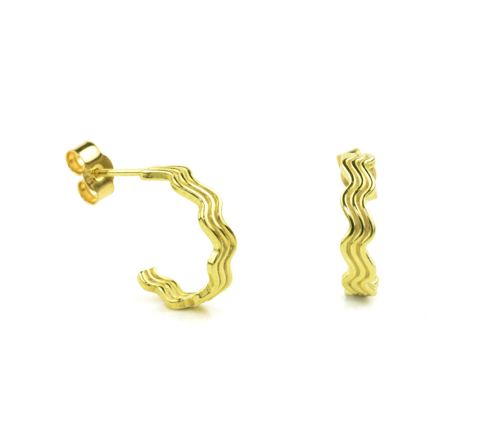Corrugated Gold Earrings 3 Lines
