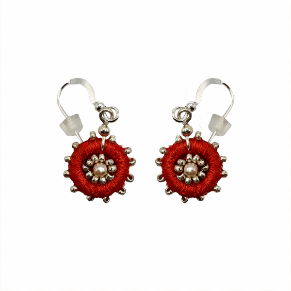Embroidered earrings red