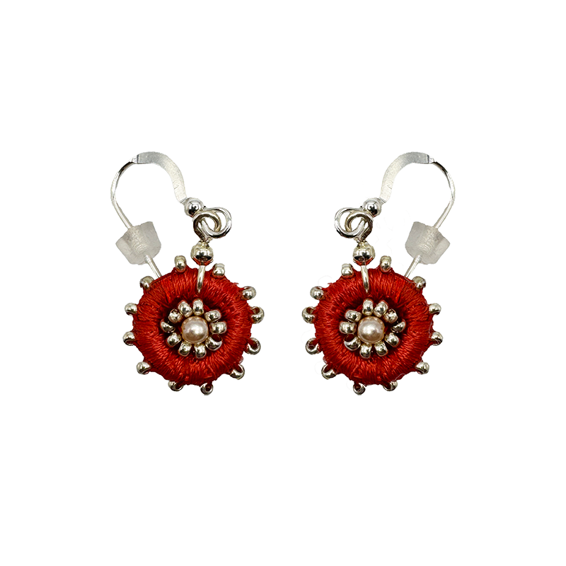 Embroidered earrings red
