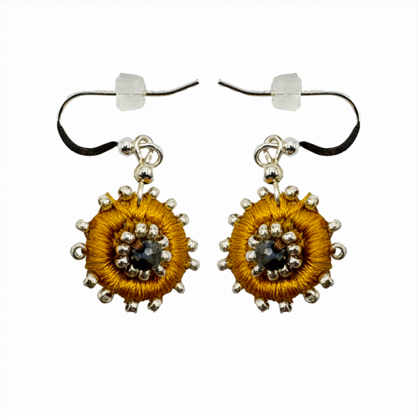 Earrings Embroidered Ochre Yellow