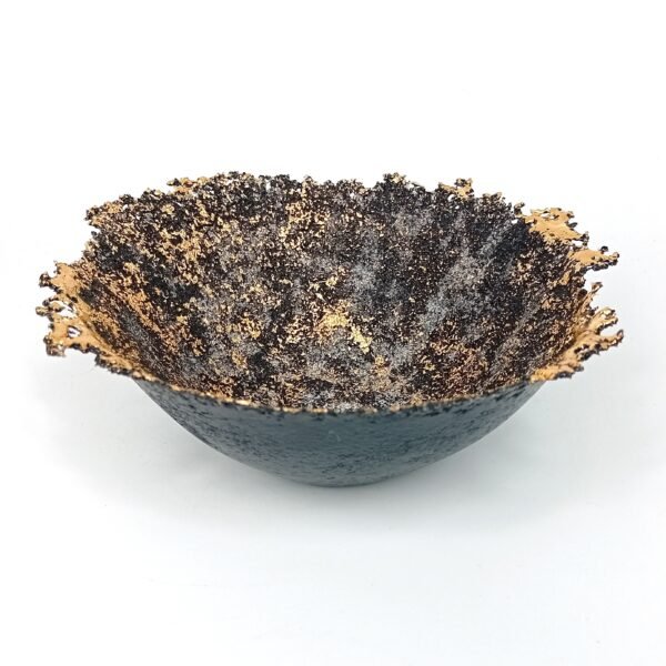 Pate de Verre Glass Bowl Black and Gold