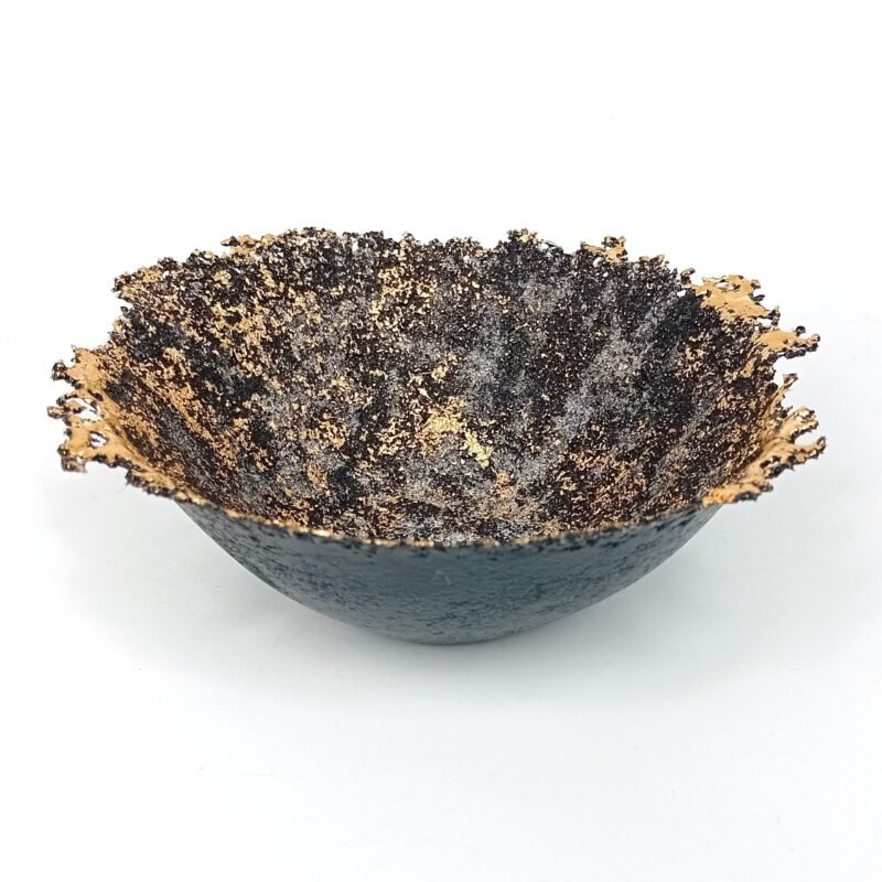 Pate de Verre Glass Bowl Black and Gold
