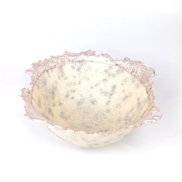 Pate de Verre Glass Bowl Cream and Silver