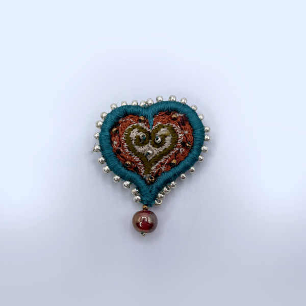 Heat Shaped Embroidered Brooch, Teal