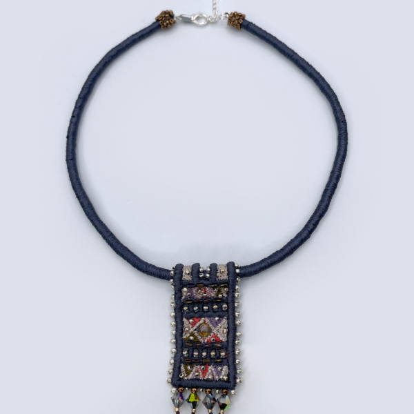 Embroidered Slate Choker Necklace