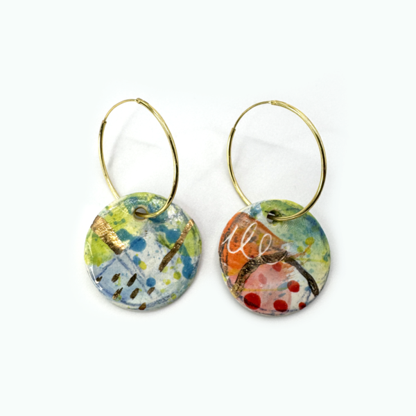 'Wear Your Art' Hoop Earrings (Blue & Green - Gold & Red), Large