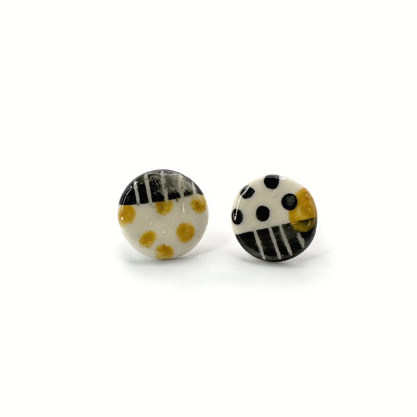 'Wear Your Art' Stud Earrings (Black, Cream & Yellow), Large