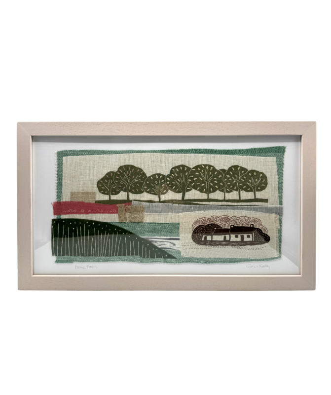 'Home Farm' Framed Hand Stitched Collage on Irish Linen