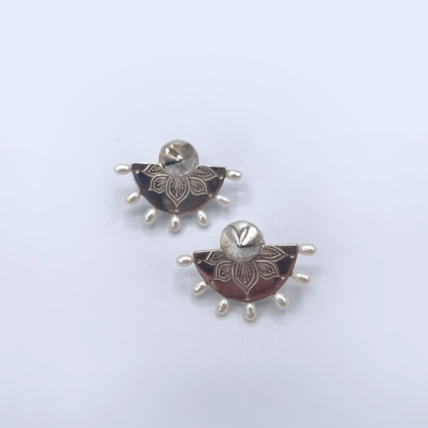 Sun and Moon Disk Silver / Fresh Water Pearl Earrings