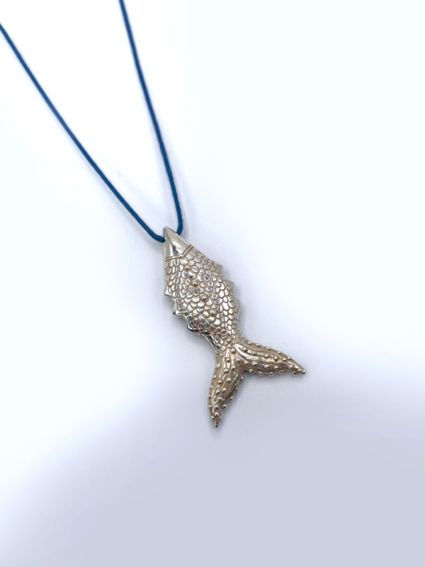 Soul Fish Silver Necklace on Waxed Cotton