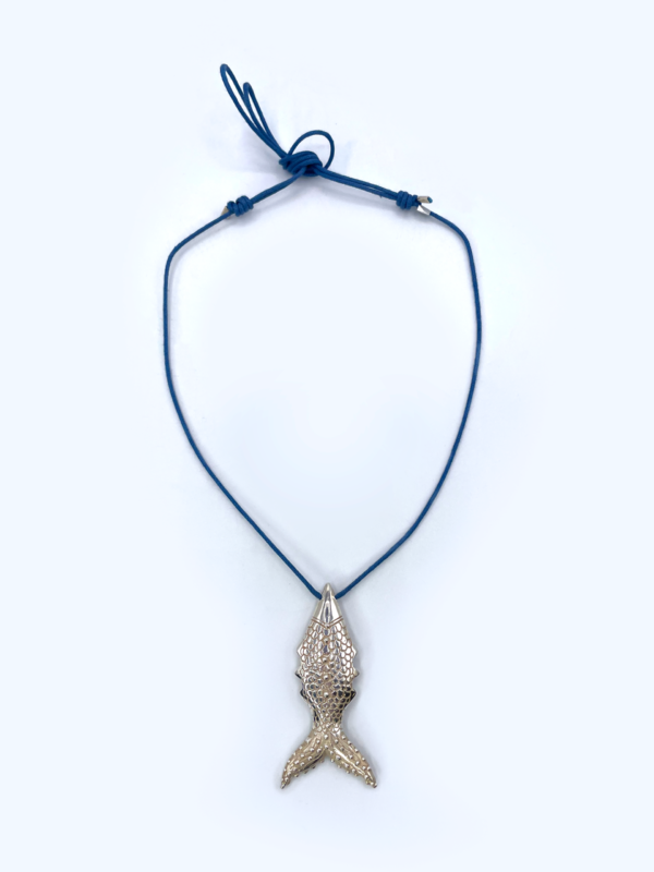 Soul Fish Silver Necklace on Waxed Cotton - Image 2