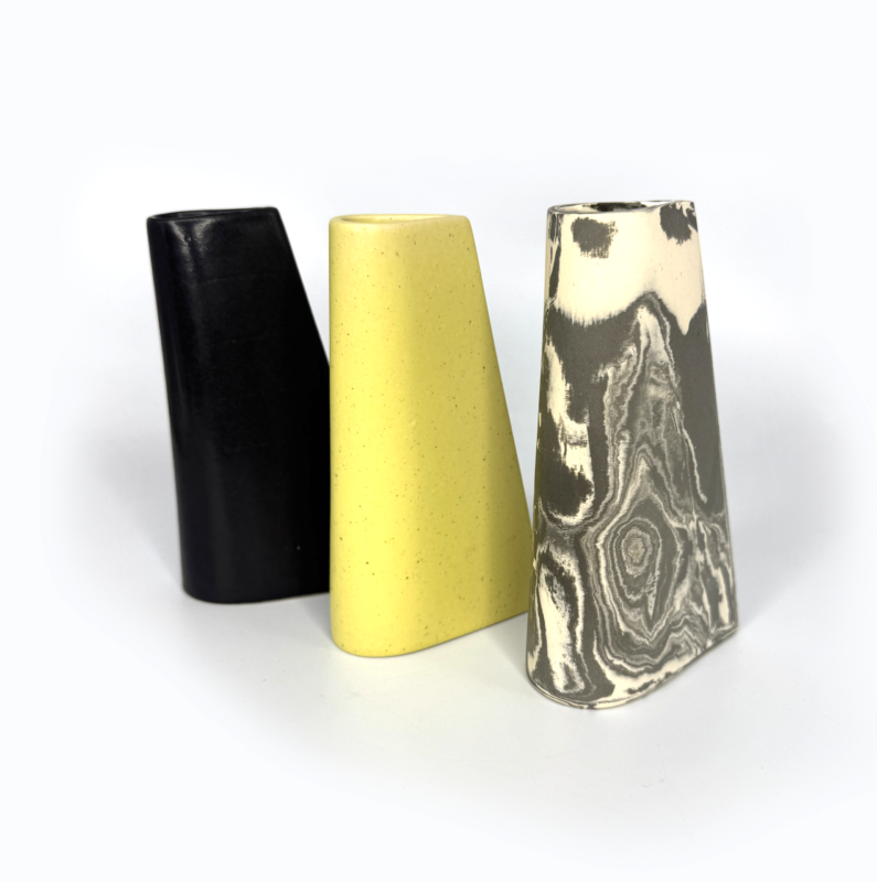 Small Stoneware Black Nerikomi Stem Vase - Image 2