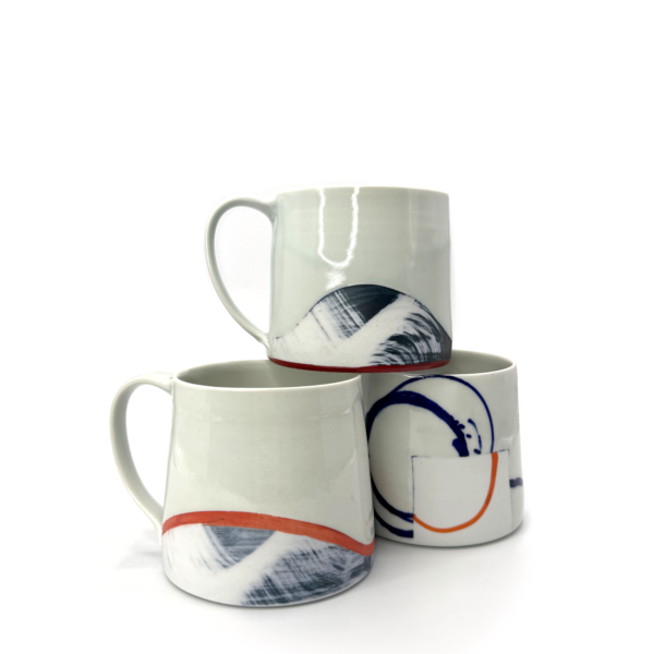 Blue and Orange Porcelain Mugs
