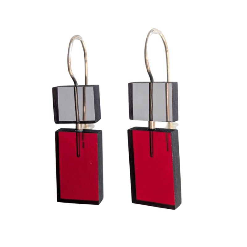 Short Construction Earrings, grey, black and red