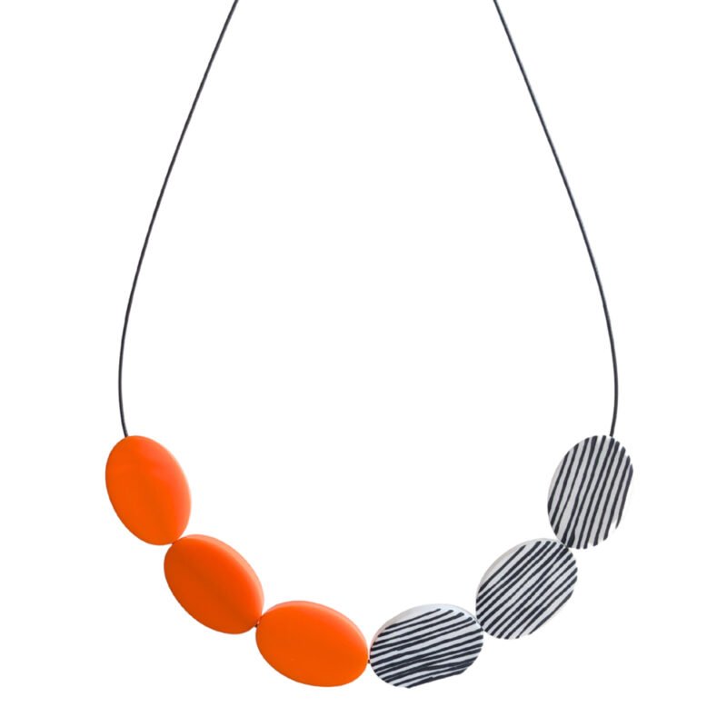 Ovals Necklace, orange & black