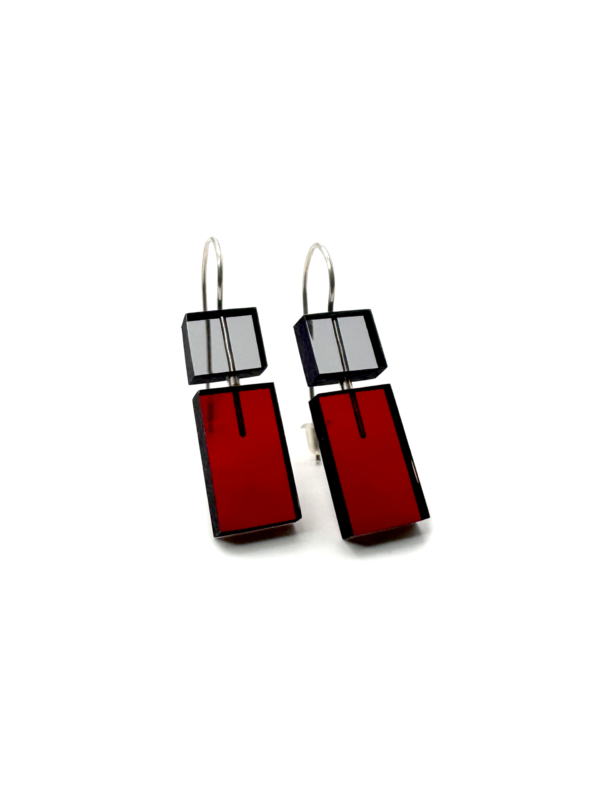 Short Construction Earrings, grey, black and red - Image 2