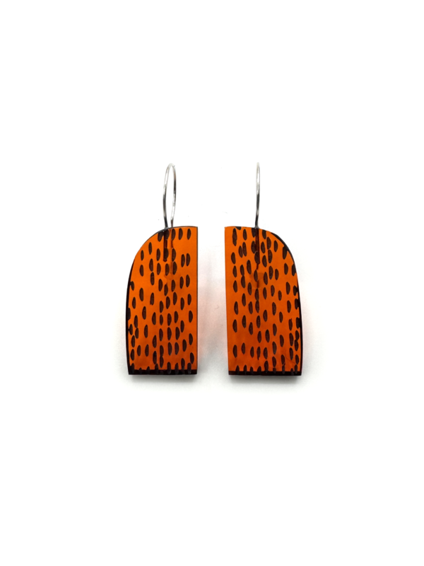 Tall Concrete Earrings, orange and black