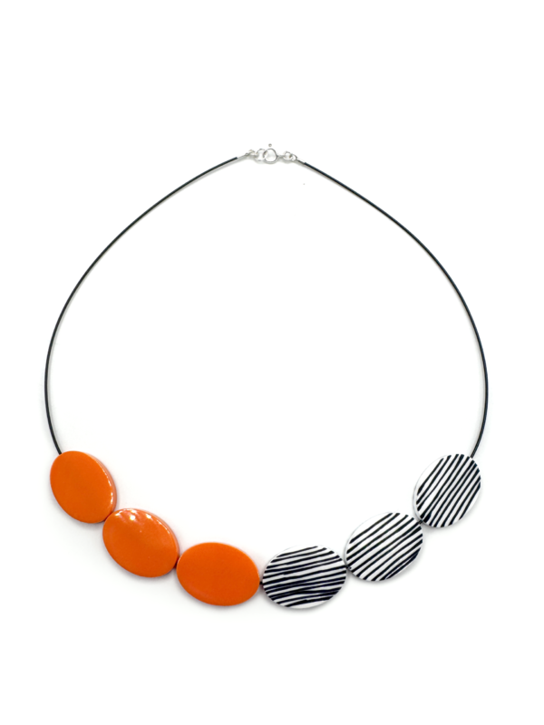Ovals Necklace, orange & black - Image 2