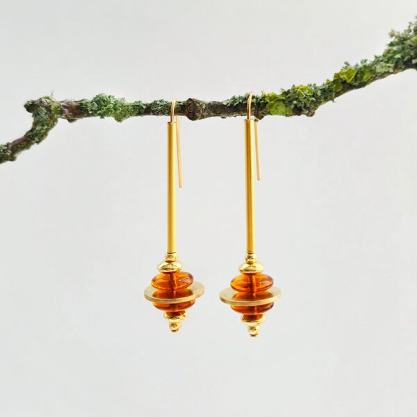Amber Colore Impilati Brass+Glass Earrings
