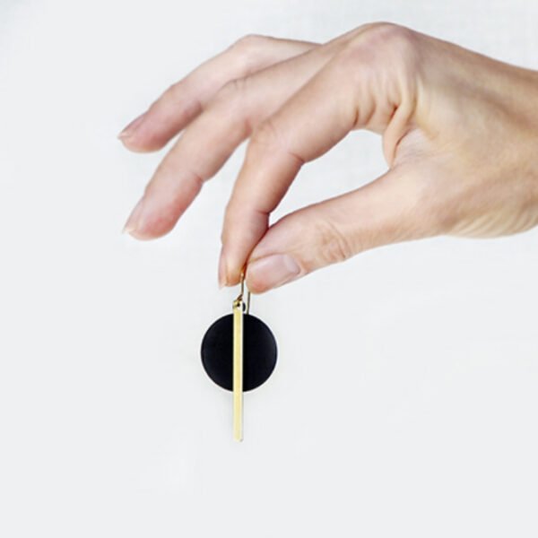 Black Disc+Brass Bar Earrings