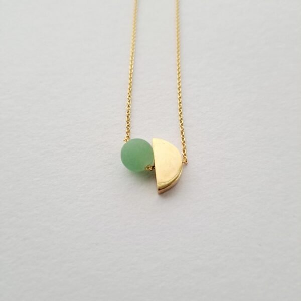 Brass Semi Circle and Aventurine Bead Necklace
