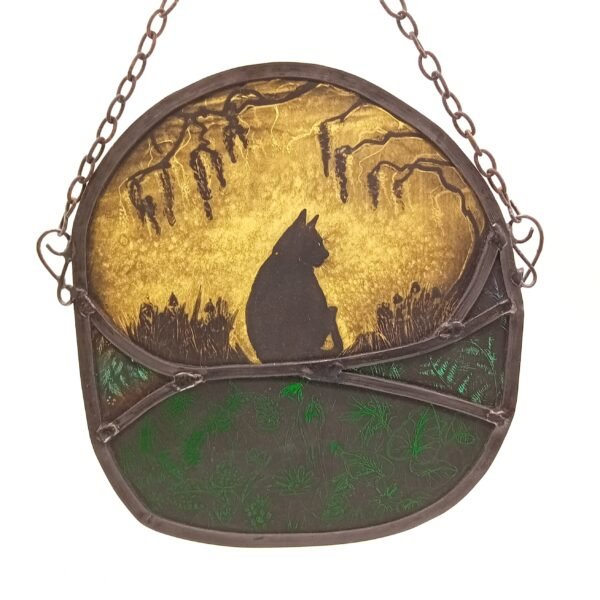'Catkin Cat' Stained Glass Panel