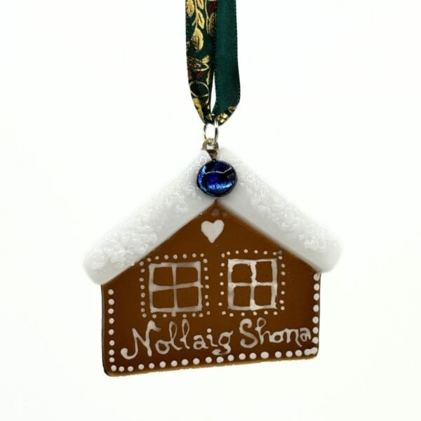 Fused Glass Bauble - Nollaig Shona Gingerbread House