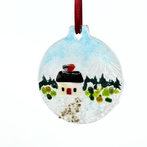 Fused Glass Bauble - Winter Cottage